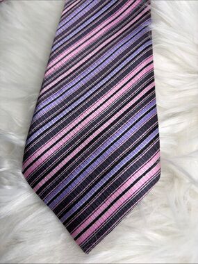 Men's Pink & Purple 100% Silk Tie Striped Tie